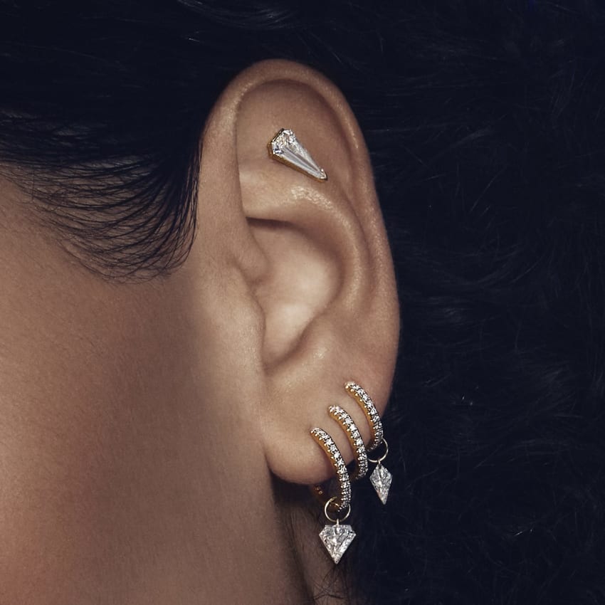 Diamond Triple Linked Eternity Hoop Earring and Cuffs