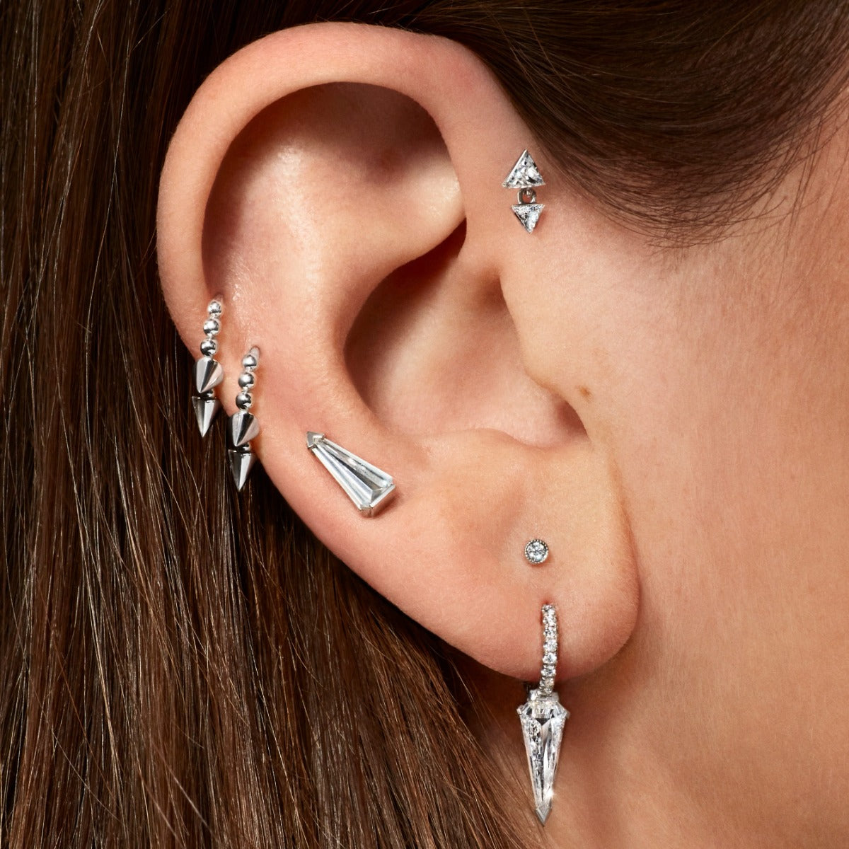 Triple Short Spike Granulated Hoop Earring