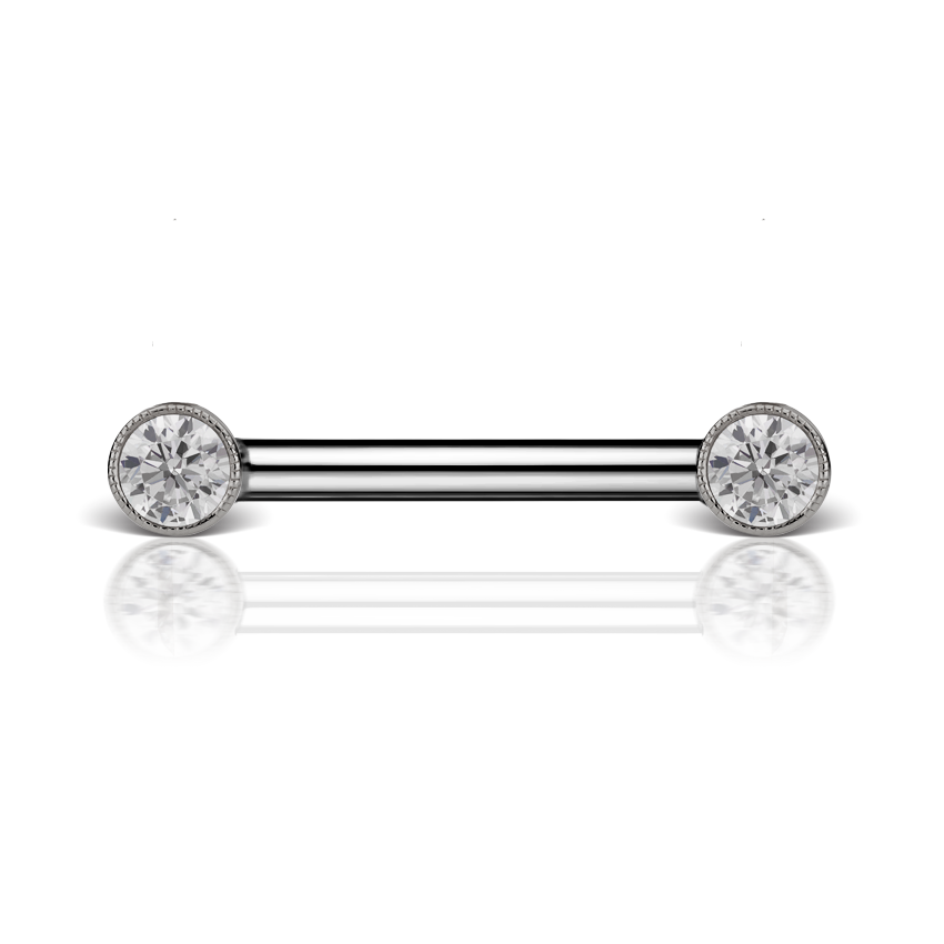 Cubic Zirconia Engraved Nipple Barbell