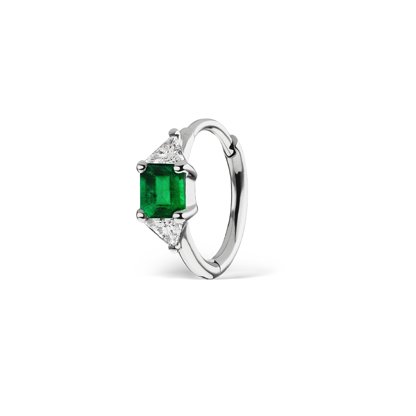 3mm Emerald and Diamond Princess Triangle Hoop (Non-Rotating)
