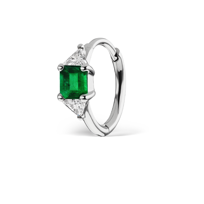 3mm Emerald and Diamond Princess Triangle Hoop (Non-Rotating)