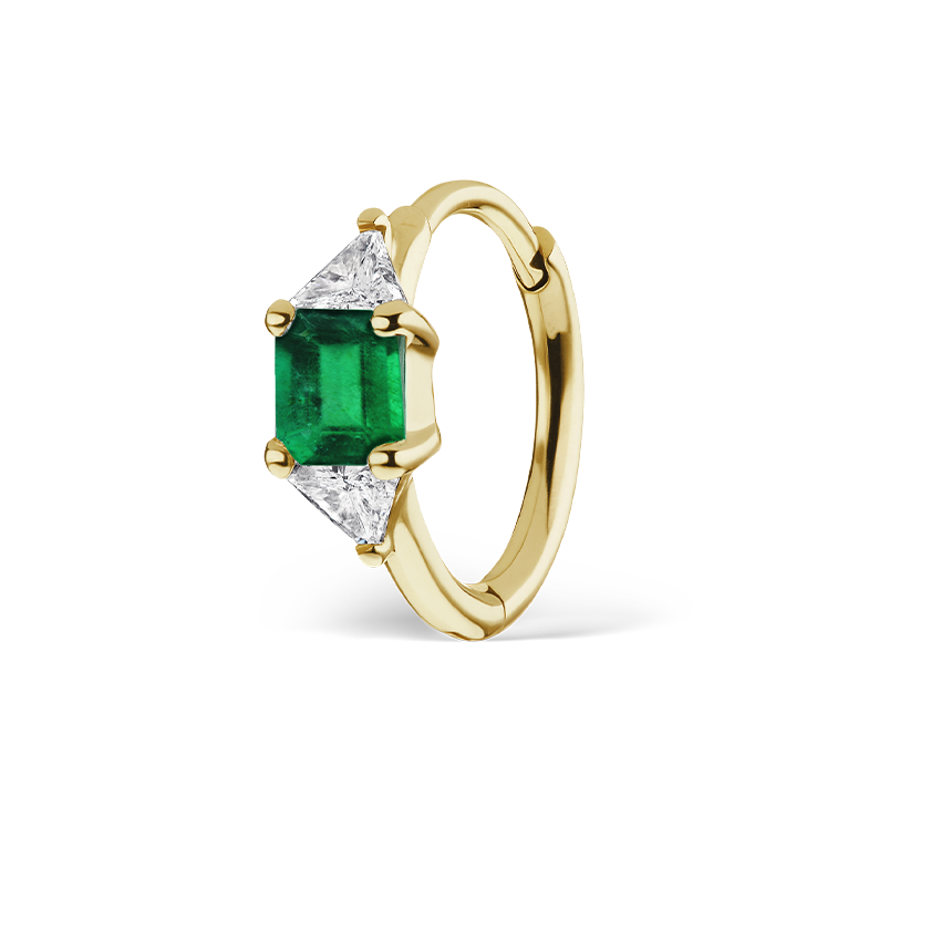 3mm Emerald and Diamond Princess Triangle Hoop (Non-Rotating)