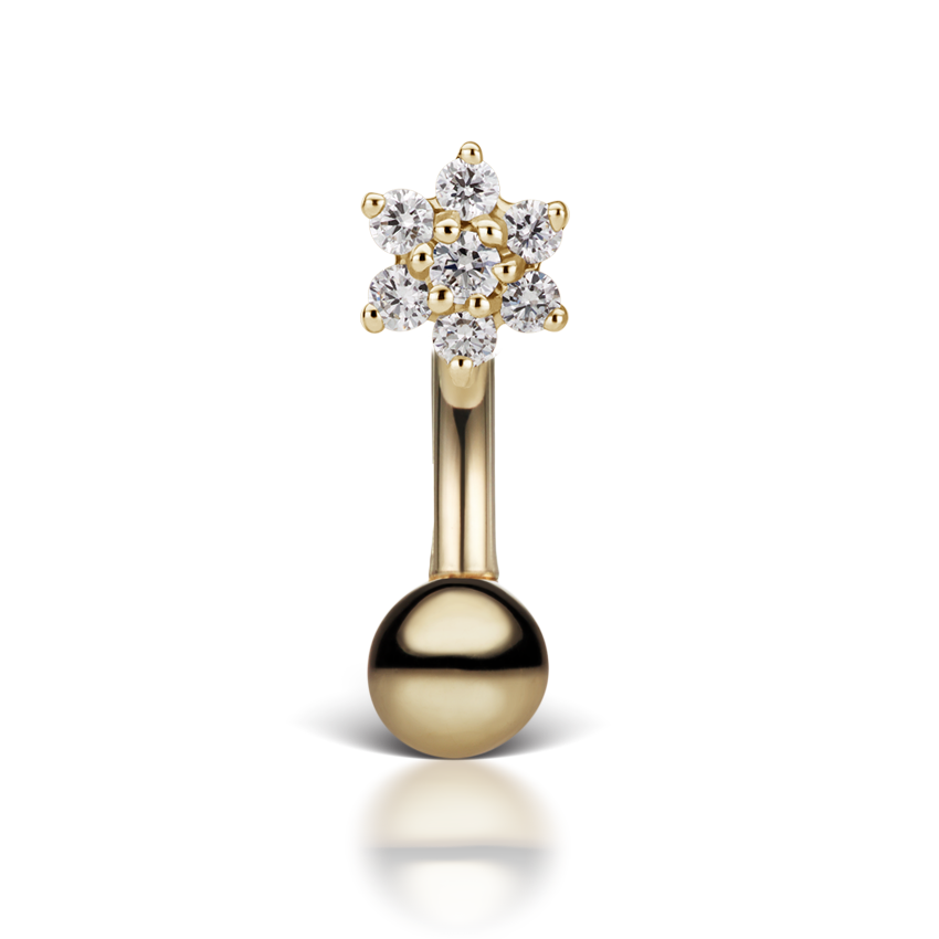 4.5mm Cubic Zirconia Flower and 4mm Gold Ball Navel Barbell
