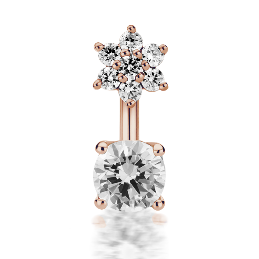 4.5mm CZ Flower and 4mm Prong Set CZ Navel Barbell