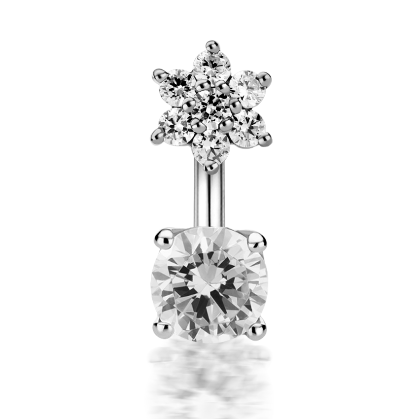 4.5mm CZ Flower and 4mm Prong Set CZ Navel Barbell