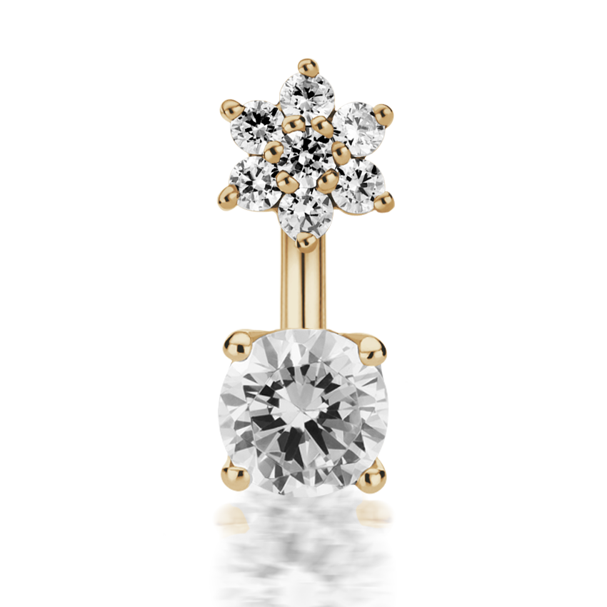 4.5mm CZ Flower and 4mm Prong Set CZ Navel Barbell