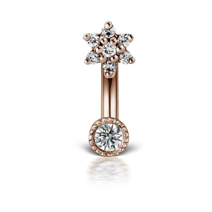 4-5mm-diamond-flower-and-3mm-diamond-rook-barbell-rose-gold-3mm---2mm-6-5mm-18-gauge---1-02mm-3mm---2mm-rose-gold-rflscd-rg-w3w2-p65_g18-a