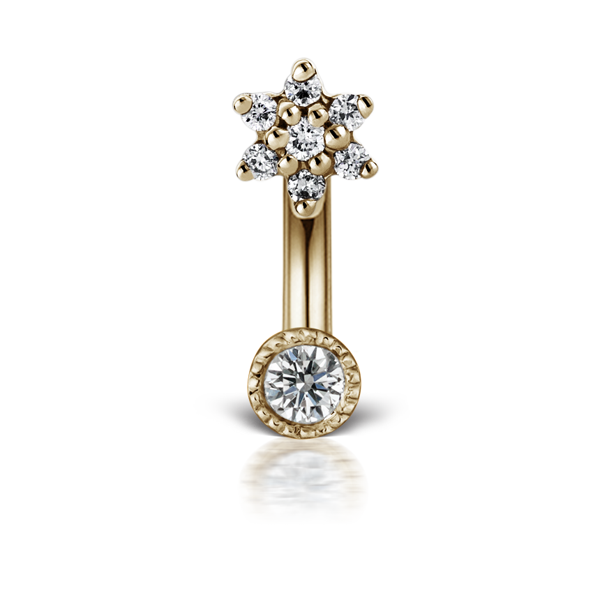 4-5mm-diamond-flower-and-3mm-diamond-rook-barbell-yellow-gold-3mm---2mm-6-5mm-18-gauge---1-02mm-3mm---2mm-yellow-gold-rflscd-yg-w3w2-p65_g18-a