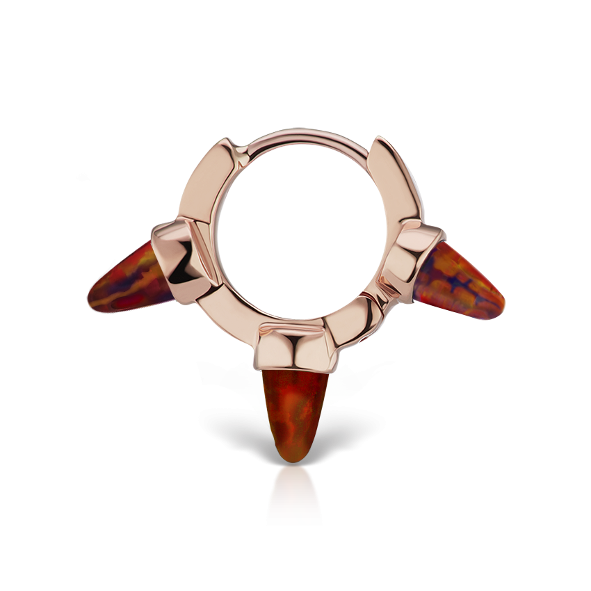 Triple Short Black-Red Opal Spike Hoop Earring