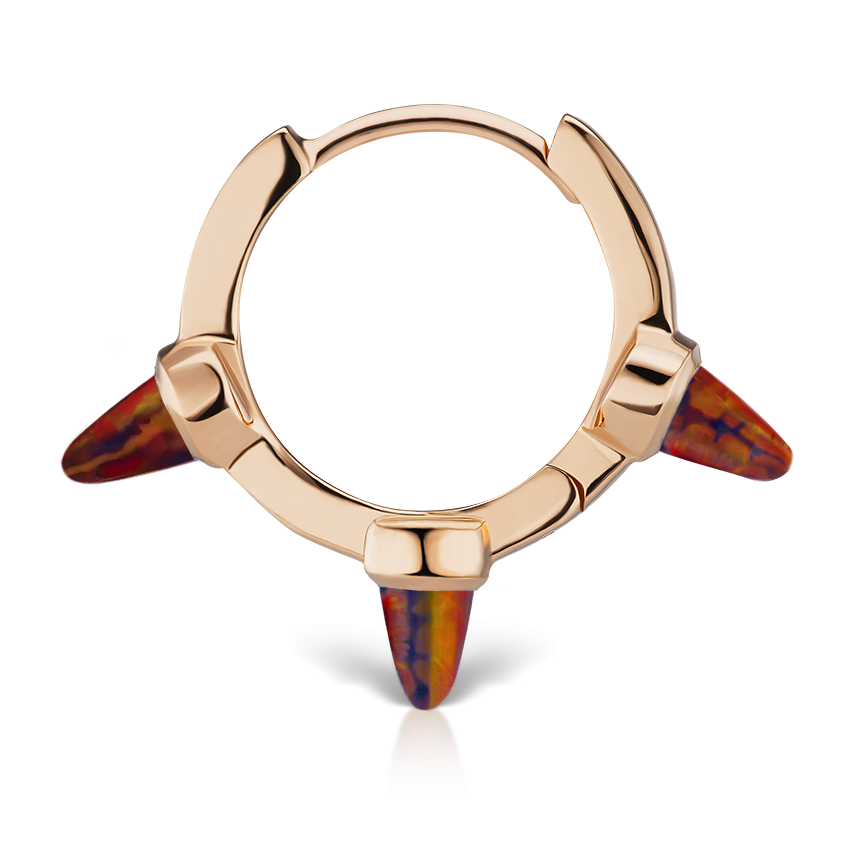 Triple Short Black-Red Opal Spike Hoop Earring