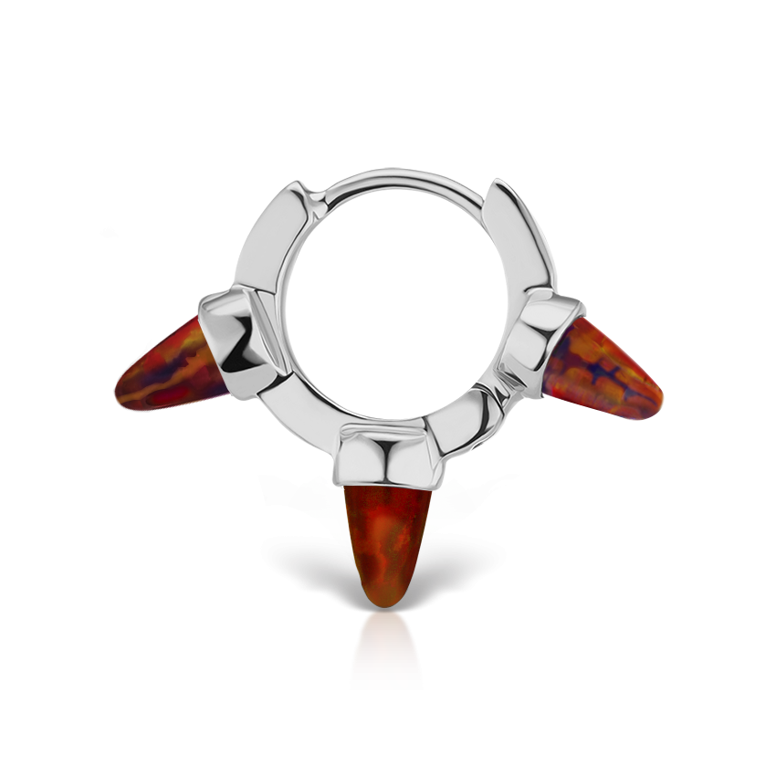 Triple Short Black-Red Opal Spike Hoop Earring