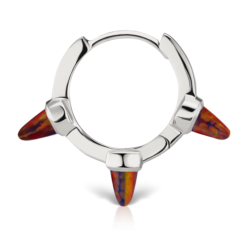 Triple Short Black-Red Opal Spike Hoop Earring