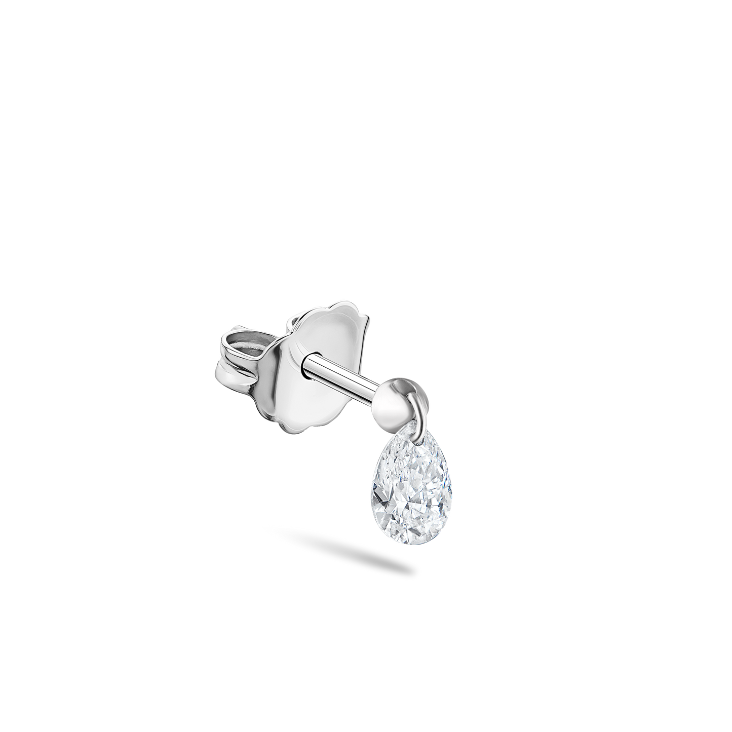 Floating Pear Diamond Charm Stud Earring