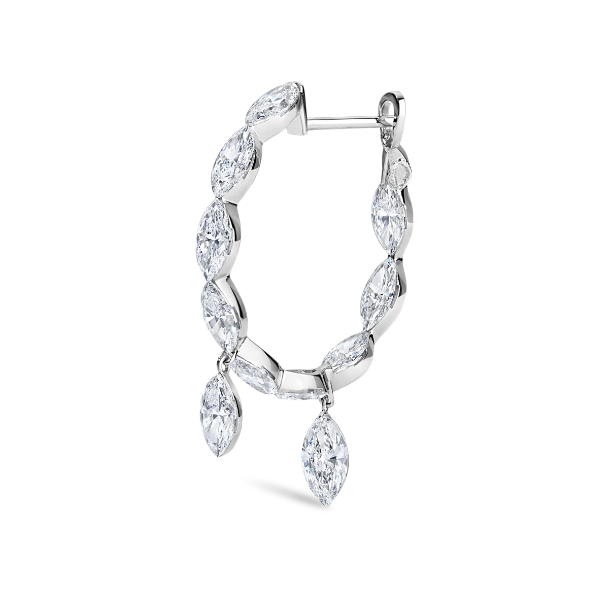 Invisible Set Marquise Diamond Eternity with Dangle Forward Angle Hoop Earring