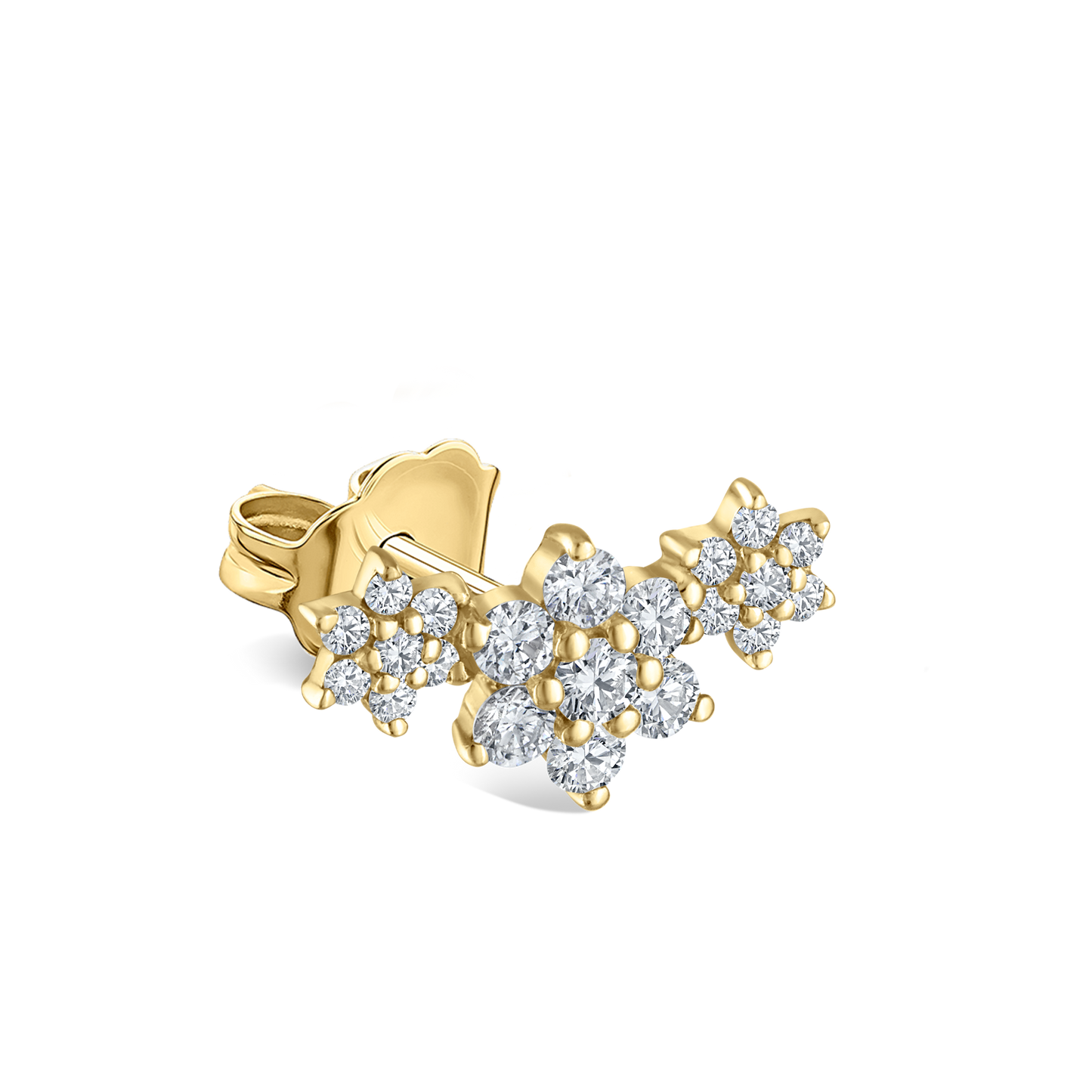 Diamond Three Flower Garland Stud Earring