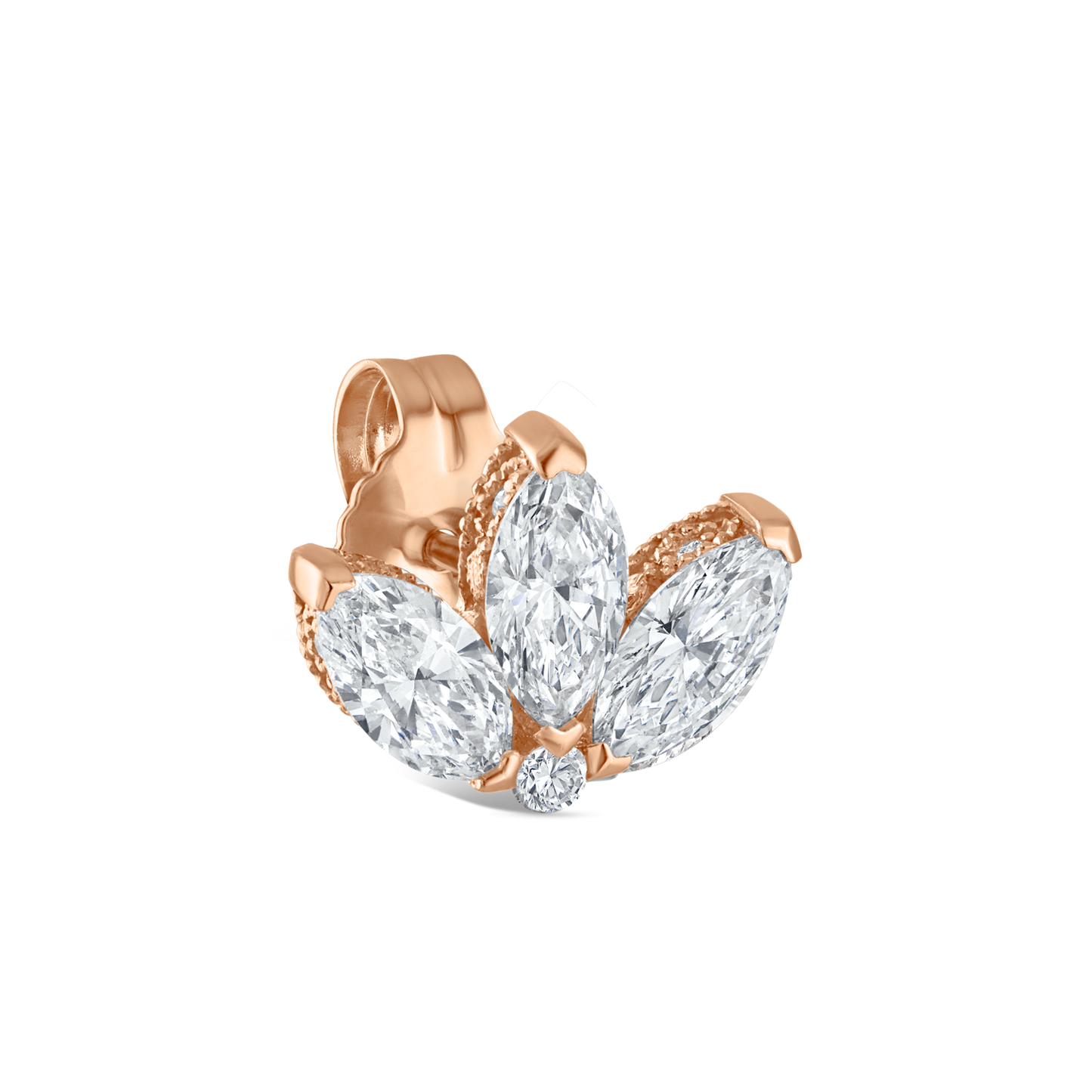 Engraved Diamond Lotus Stud Earring