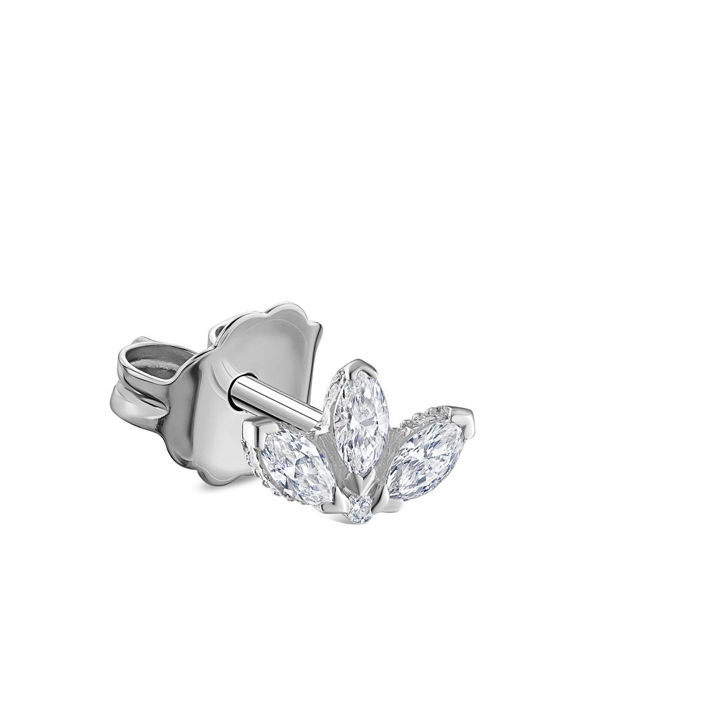 Engraved Diamond Lotus Stud Earring