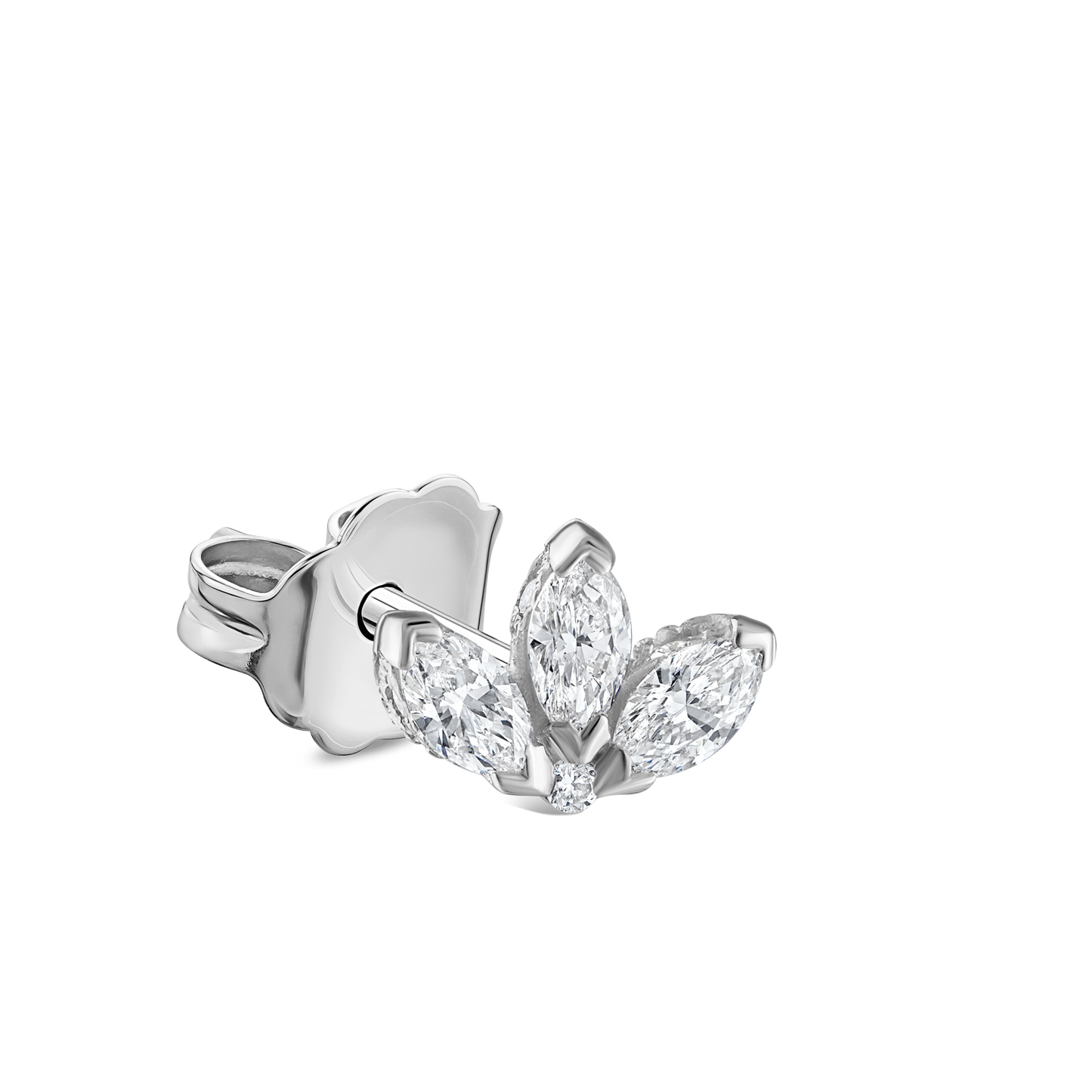 Engraved Diamond Lotus Stud Earring