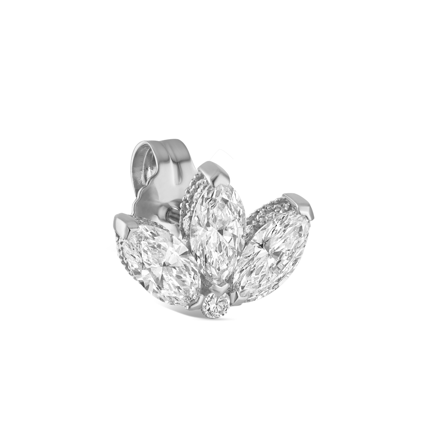 Engraved Diamond Lotus Stud Earring