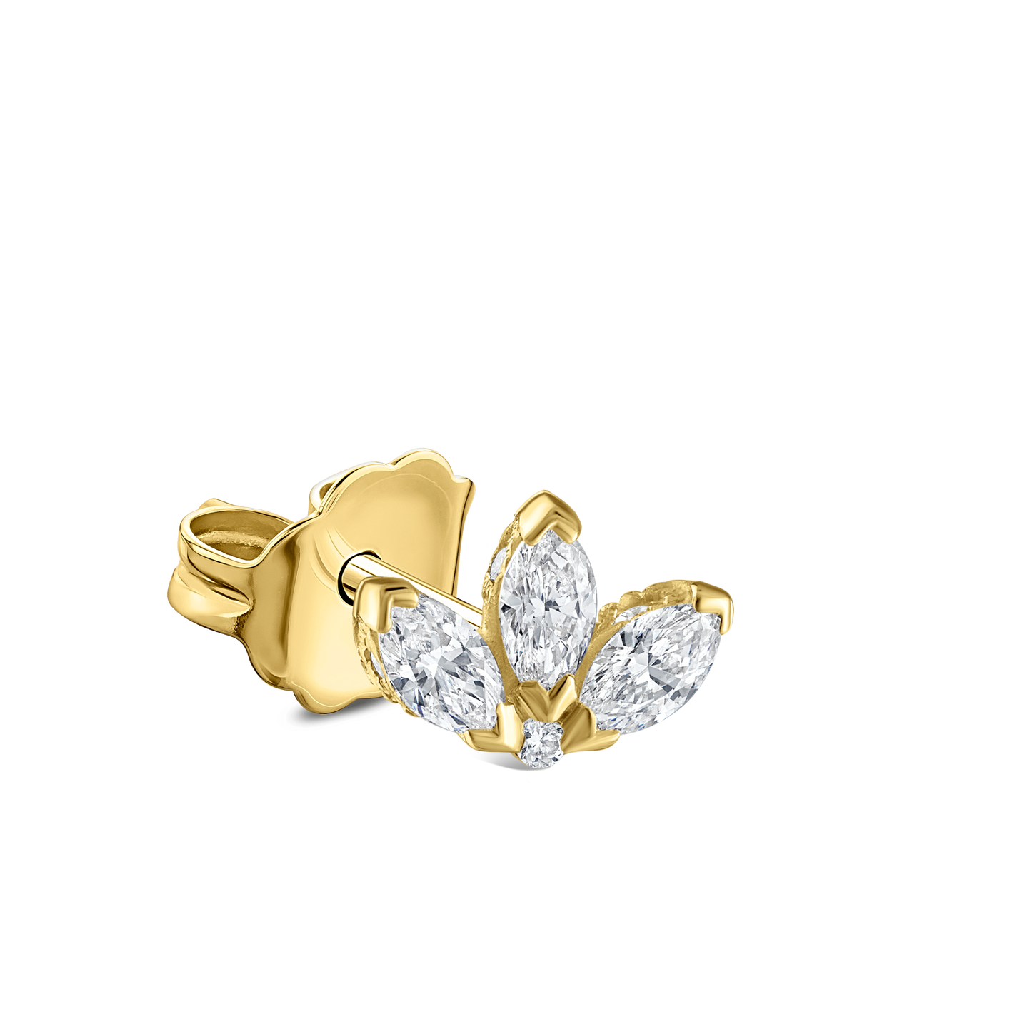 Engraved Diamond Lotus Stud Earring