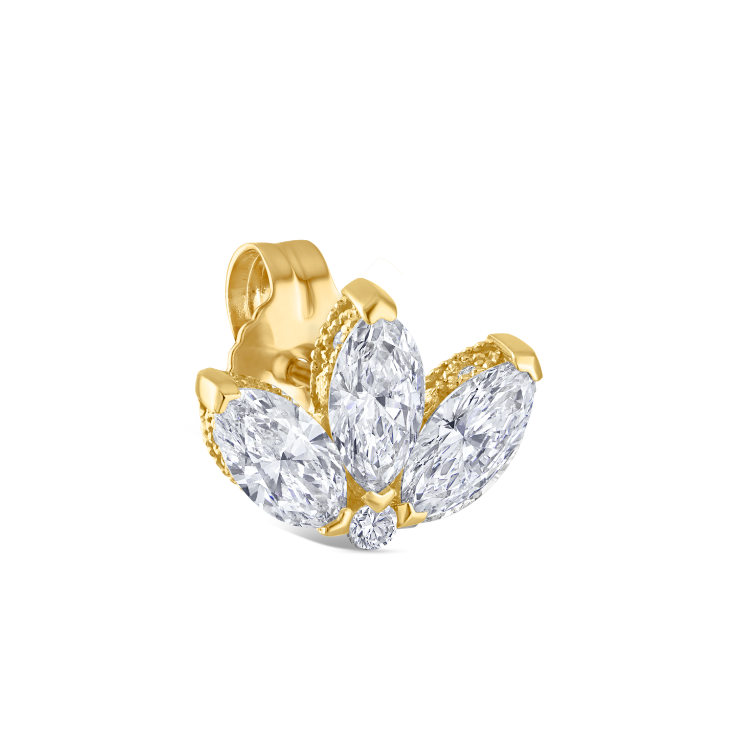 Engraved Diamond Lotus Stud Earring