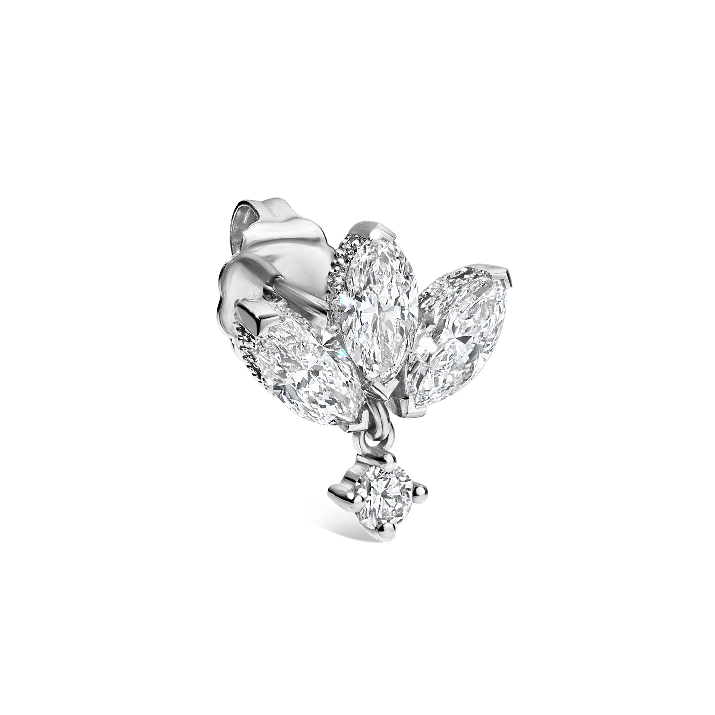 Diamond Engraved Lotus Dangle Stud Earring