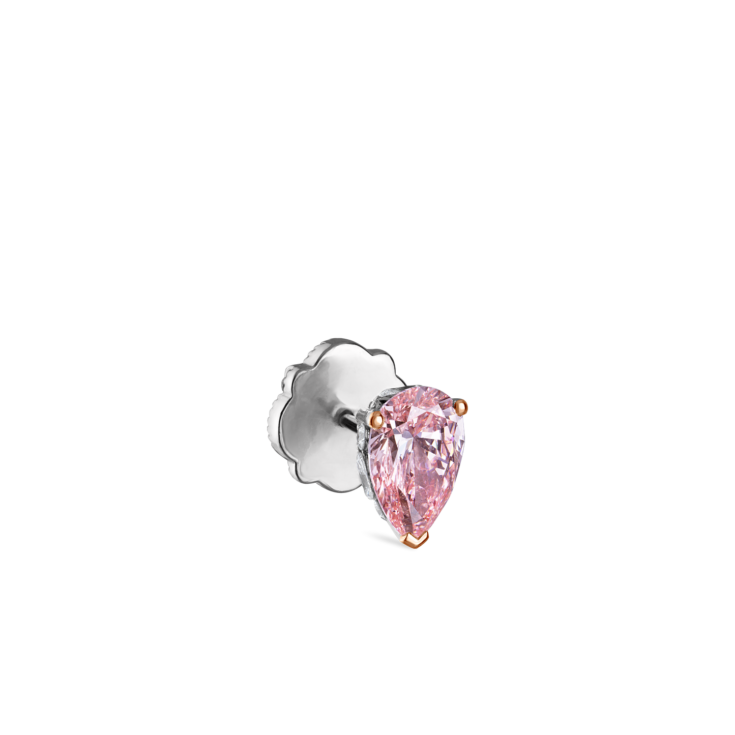 Prong Set Pink Pear Diamond, Invisible Set Filigree Stud Earring