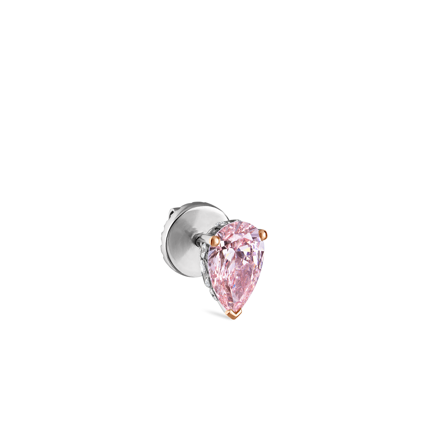 Prong Set Pink Pear Diamond, Invisible Set Filigree Stud Earring