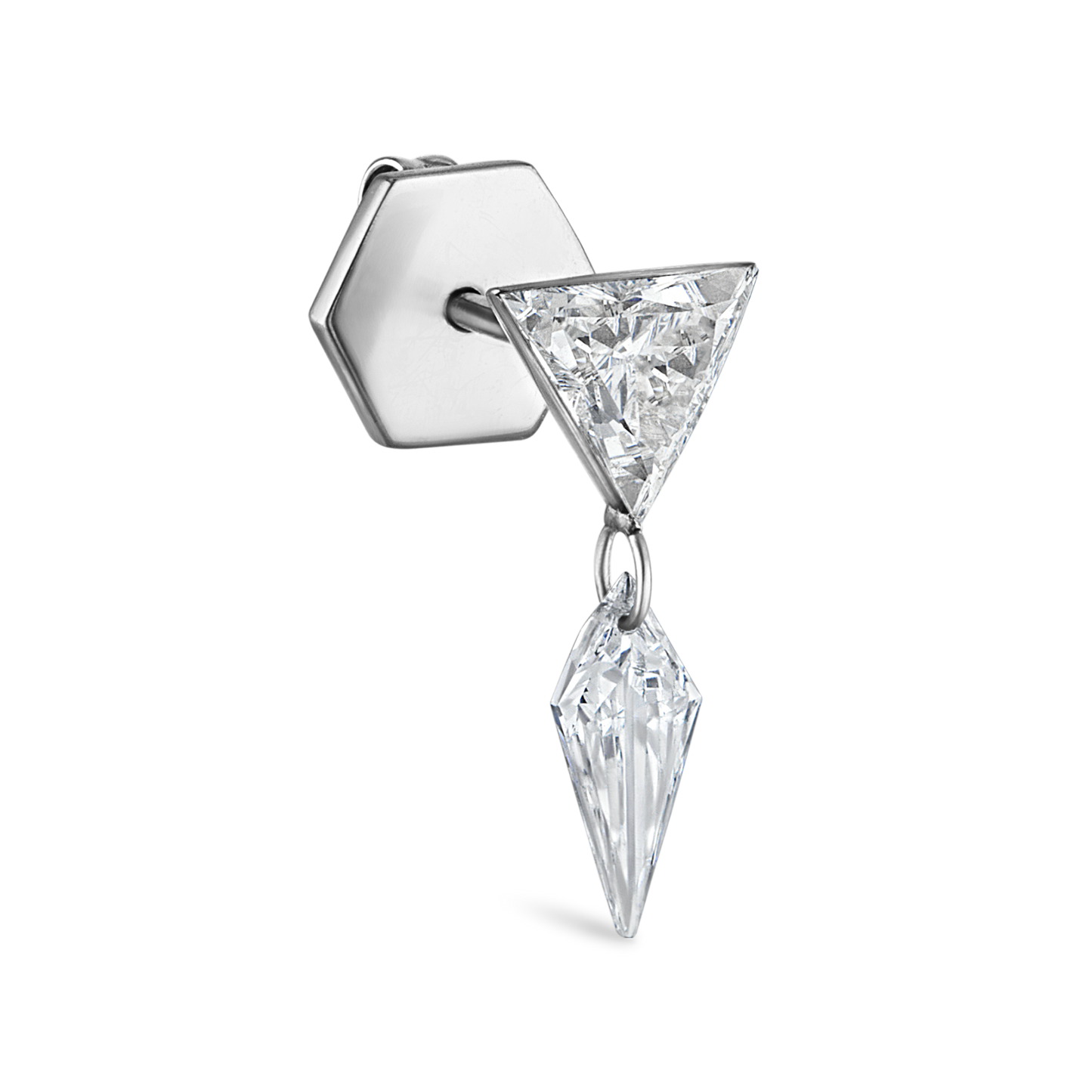Invisible Set Triangle Diamond with Kite Diamond Dangle Stud
