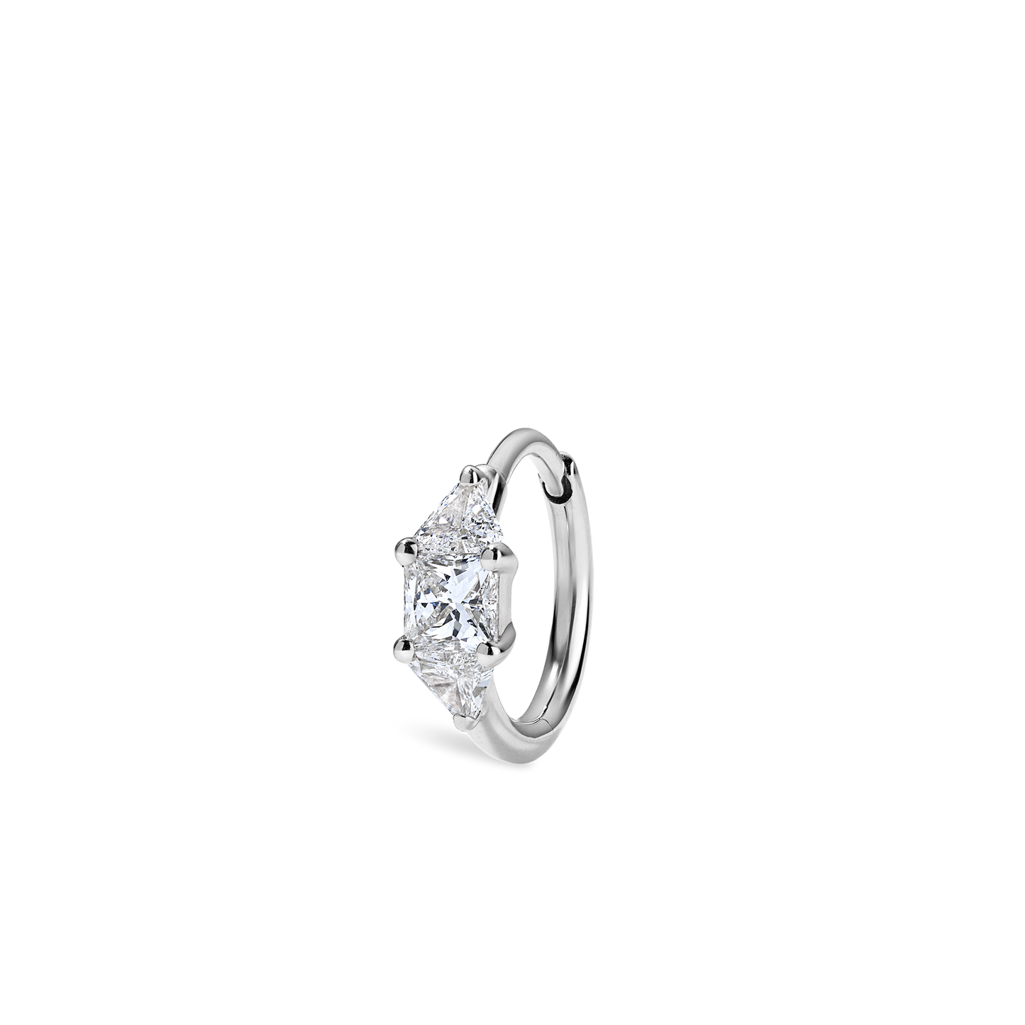 3mm Diamond Princess Triangle Hoop Earring (Non-Rotating)