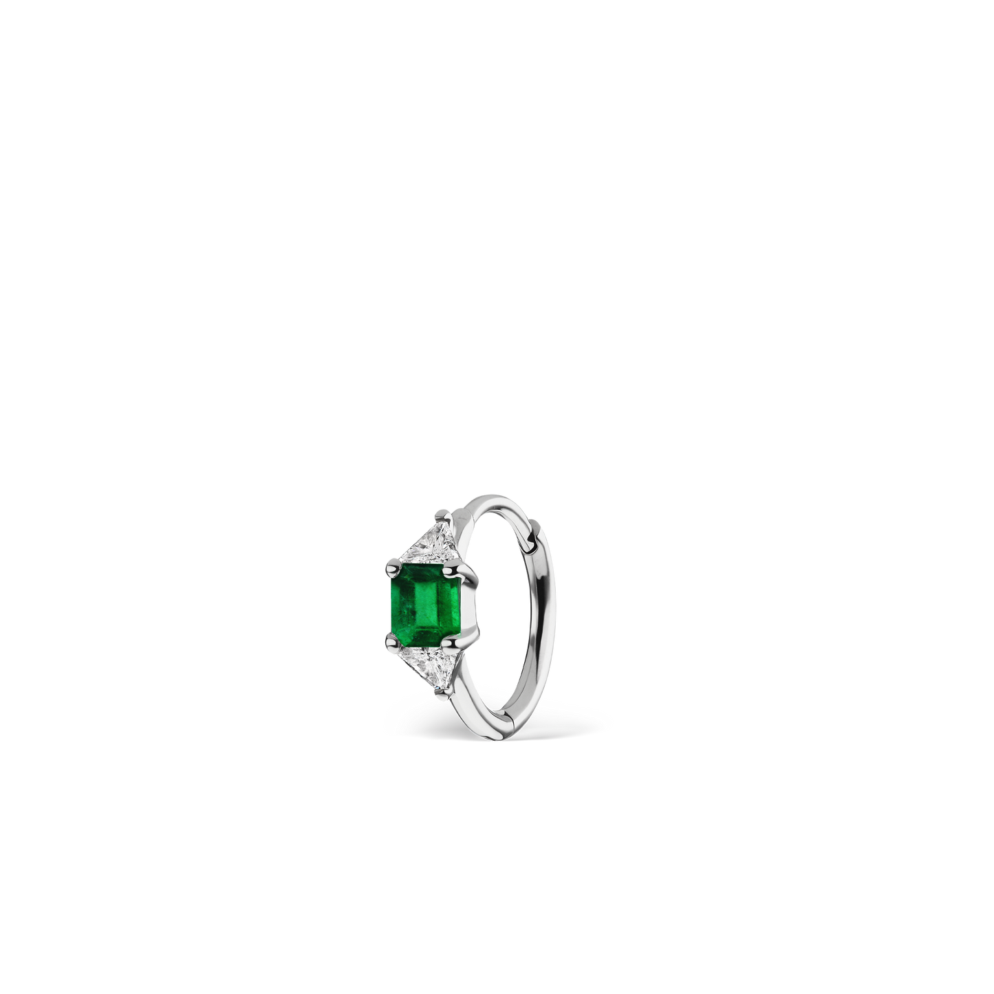 3mm Emerald and Diamond Princess Triangle Hoop (Non-Rotating)