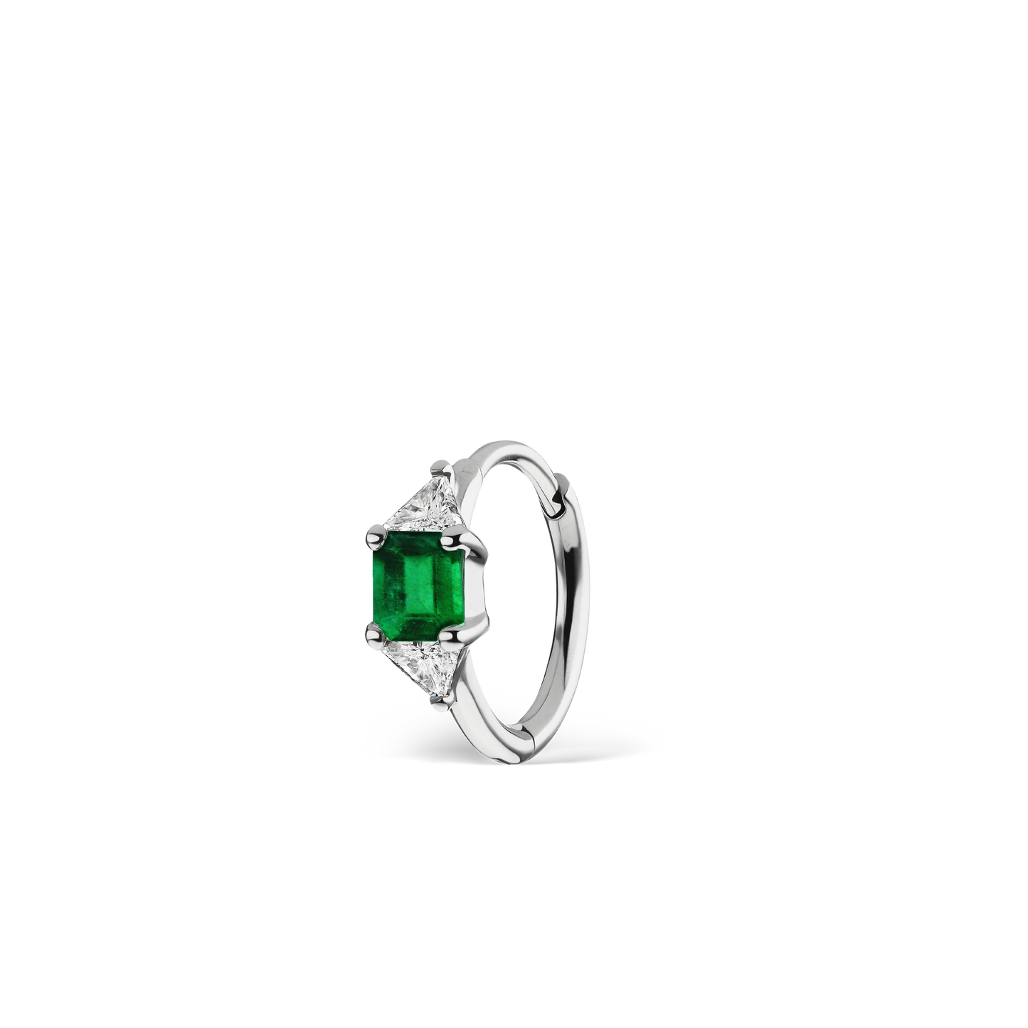 3mm Emerald and Diamond Princess Triangle Hoop (Non-Rotating)