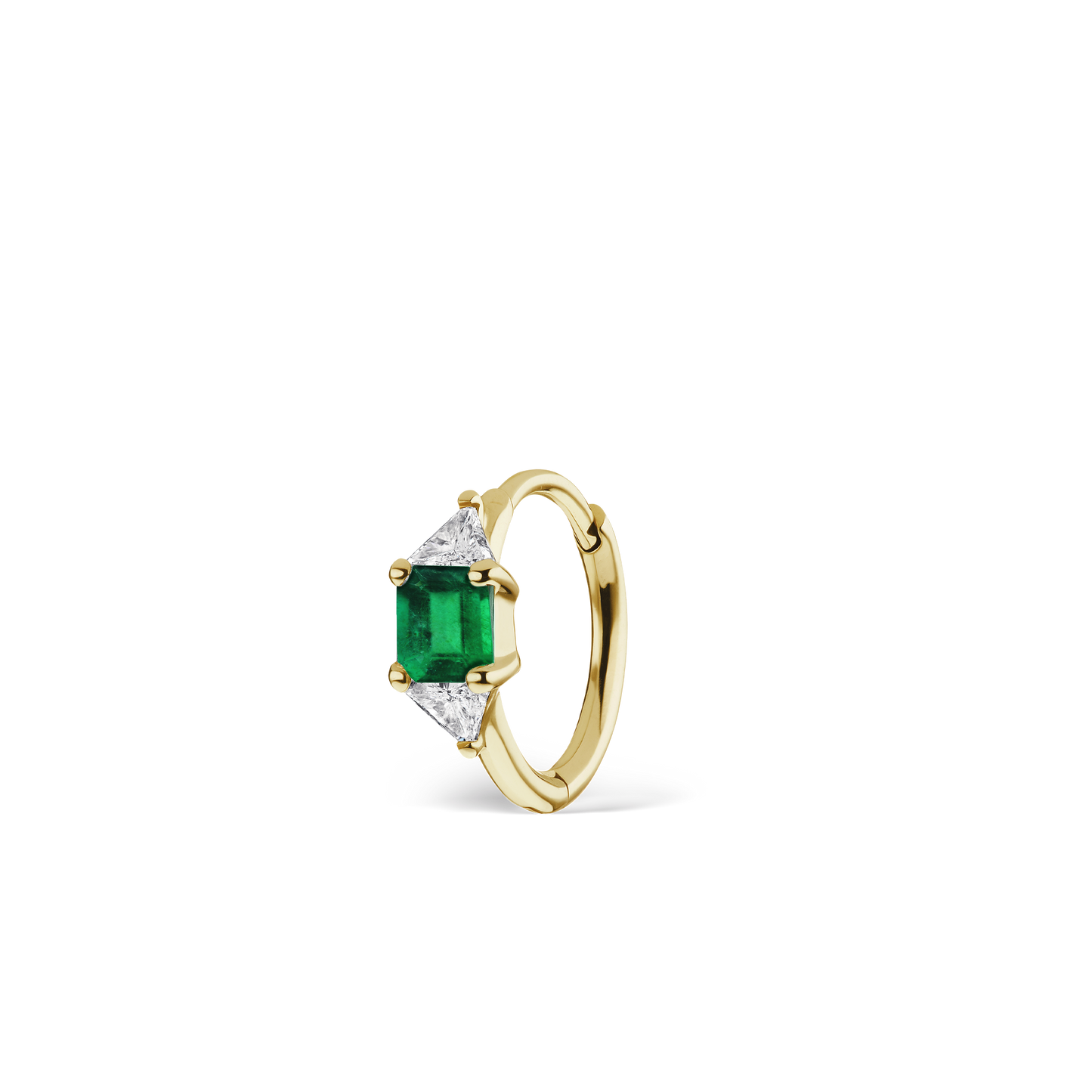3mm Emerald and Diamond Princess Triangle Hoop (Non-Rotating)