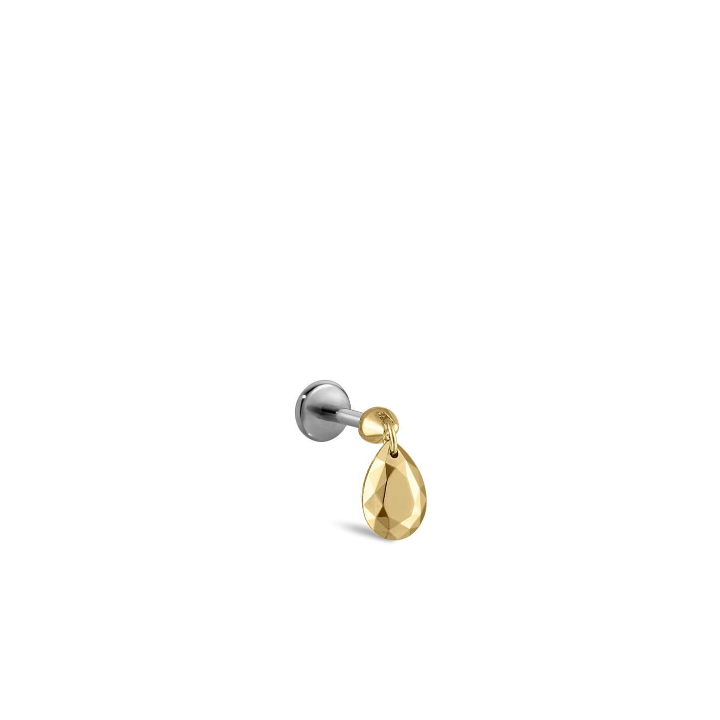 Faceted Gold Pear Threaded Charm Earring With Titanium Backing