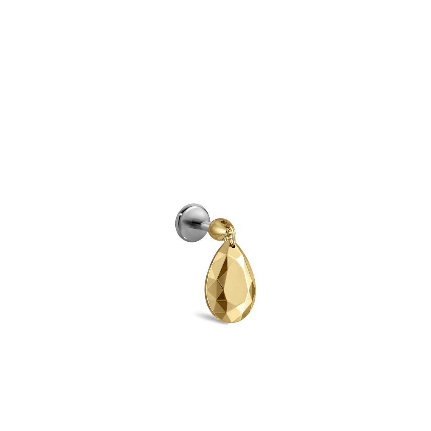 Faceted Gold Pear Threaded Charm Earring With Titanium Backing