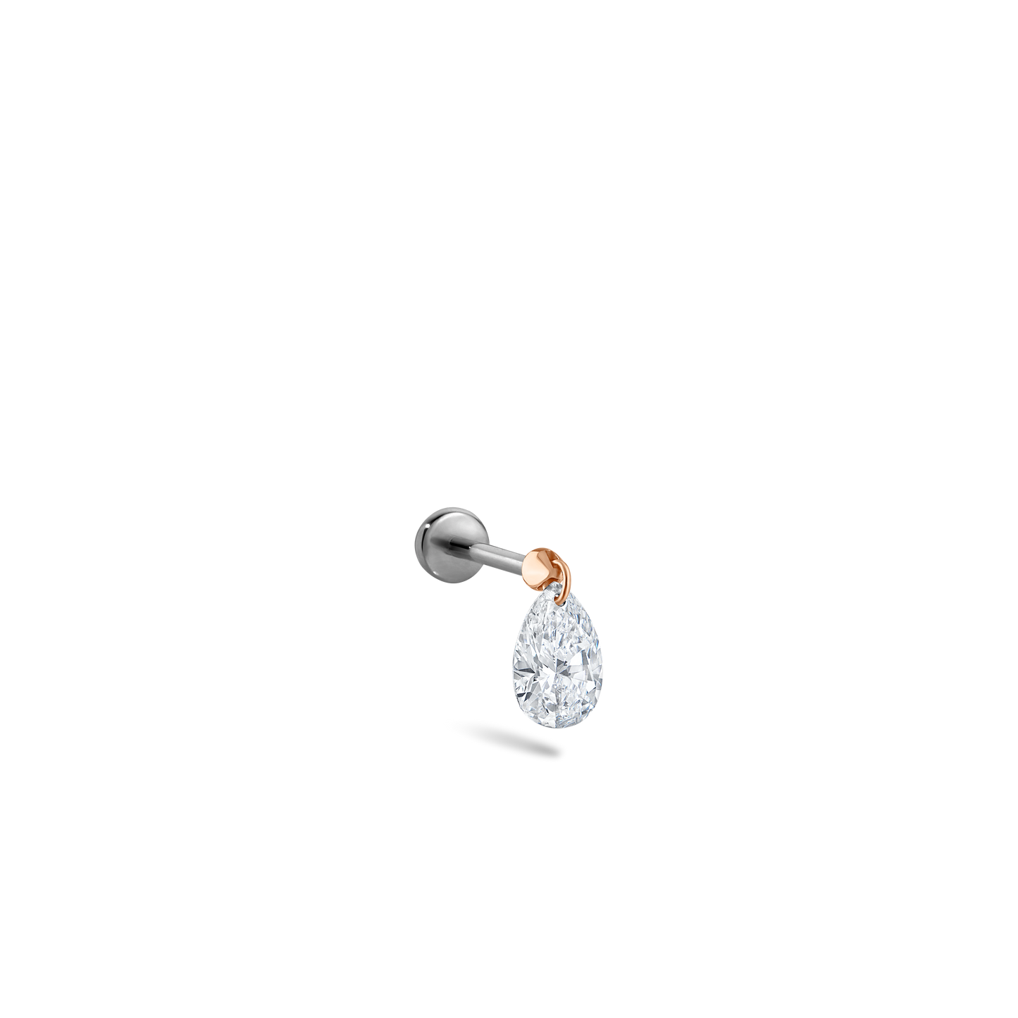 Floating Pear Diamond Charm Threaded Stud Earring With Titanium Backing