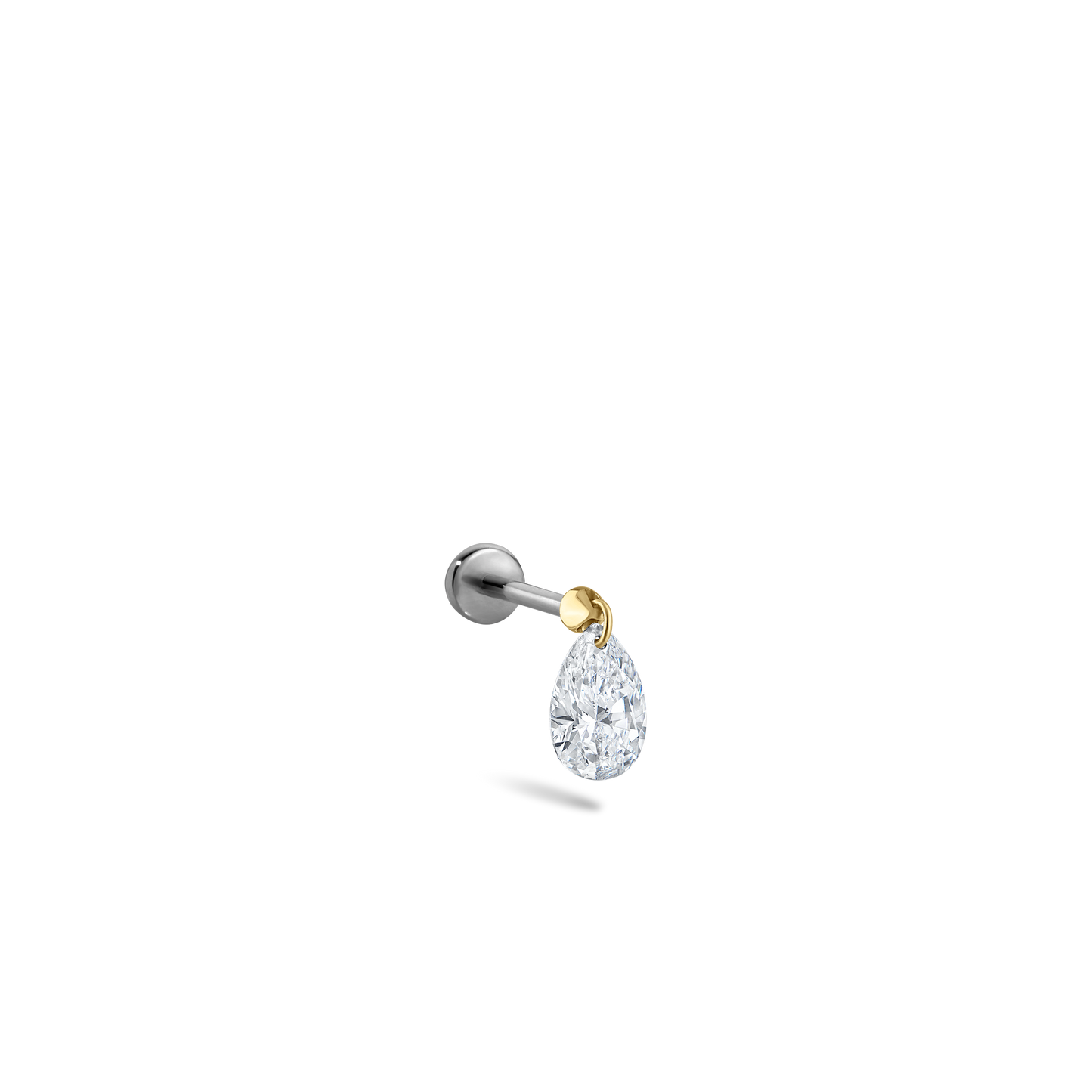 Floating Pear Diamond Charm Threaded Stud Earring With Titanium Backing