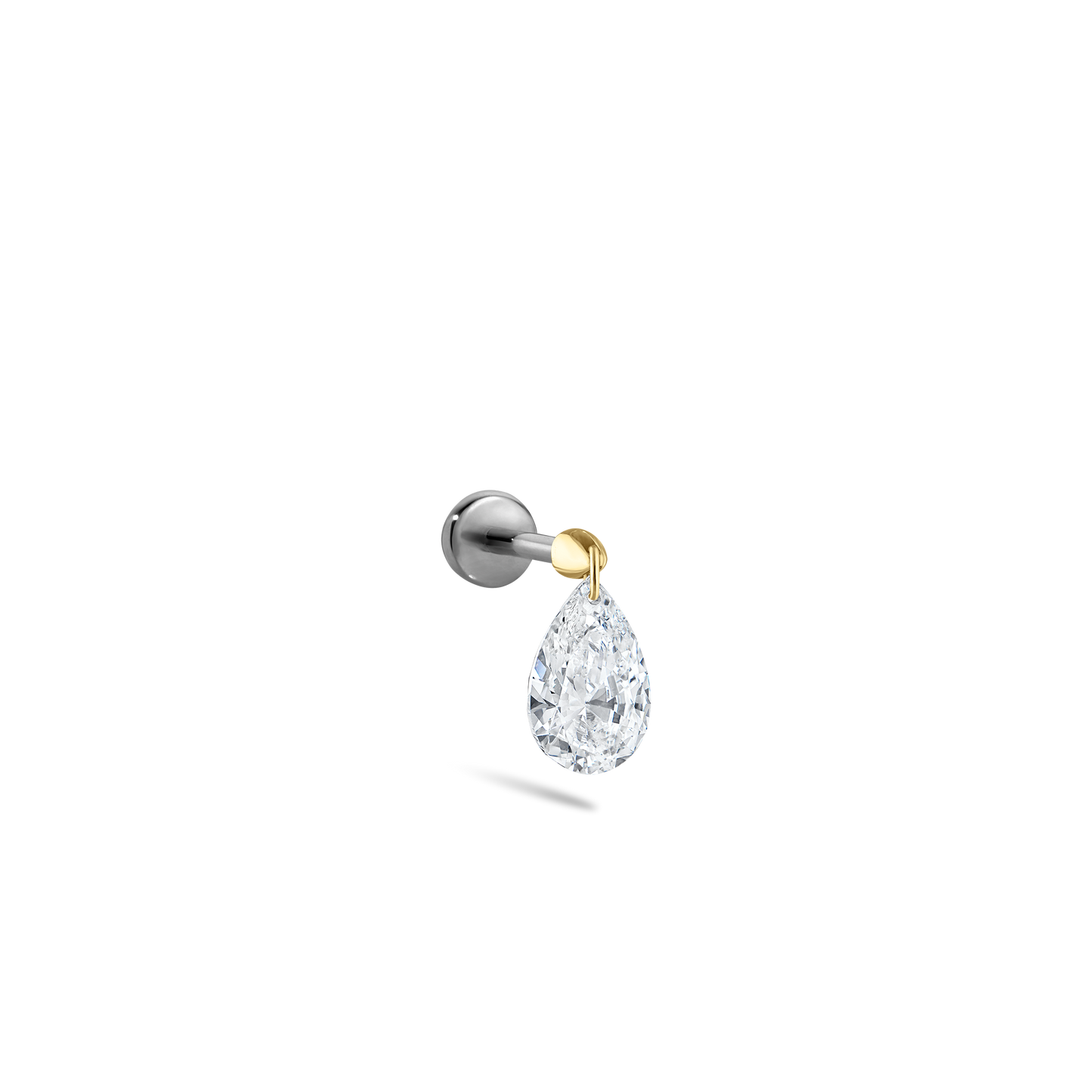 Floating Pear Diamond Charm Threaded Stud Earring With Titanium Backing