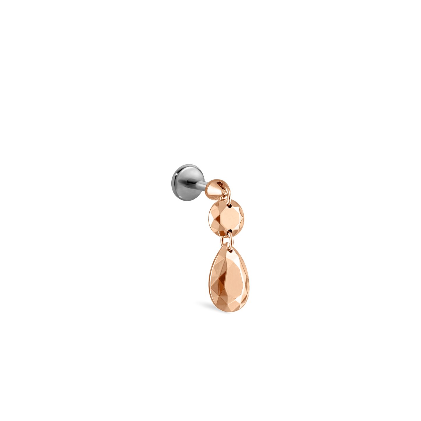 Double Faceted Gold Threaded Charm Stud Earring With Titanium Backing