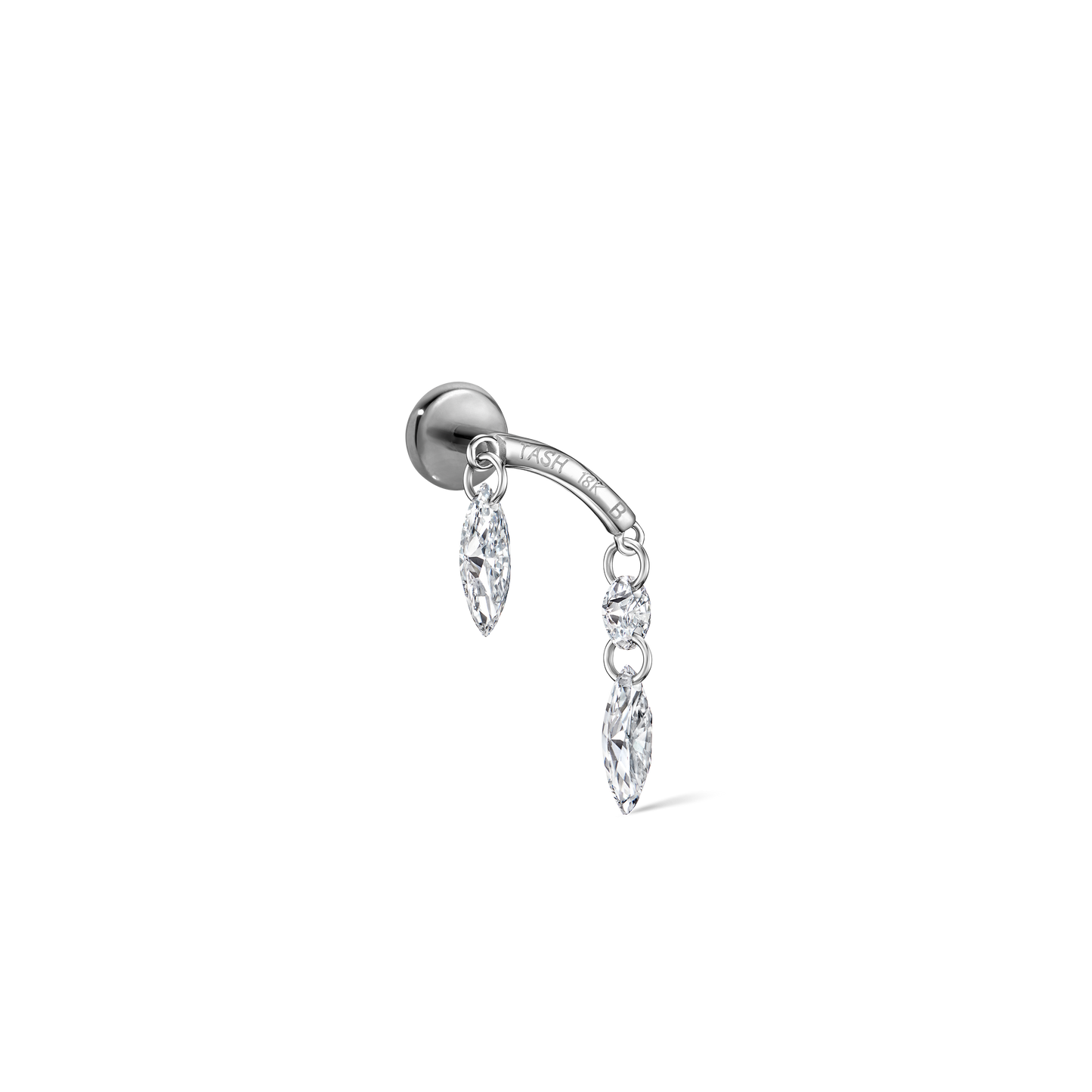 Floating Marquise and Round Diamond Drape Threaded Stud Earring With Titanium Backing