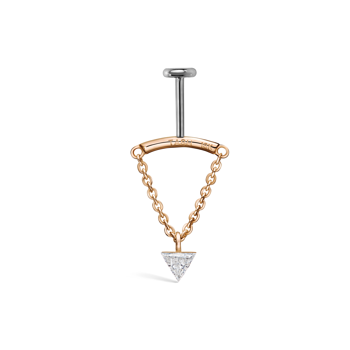 Invisible Set Triangle Diamond Drape Threaded Stud Earring With Titanium Backing