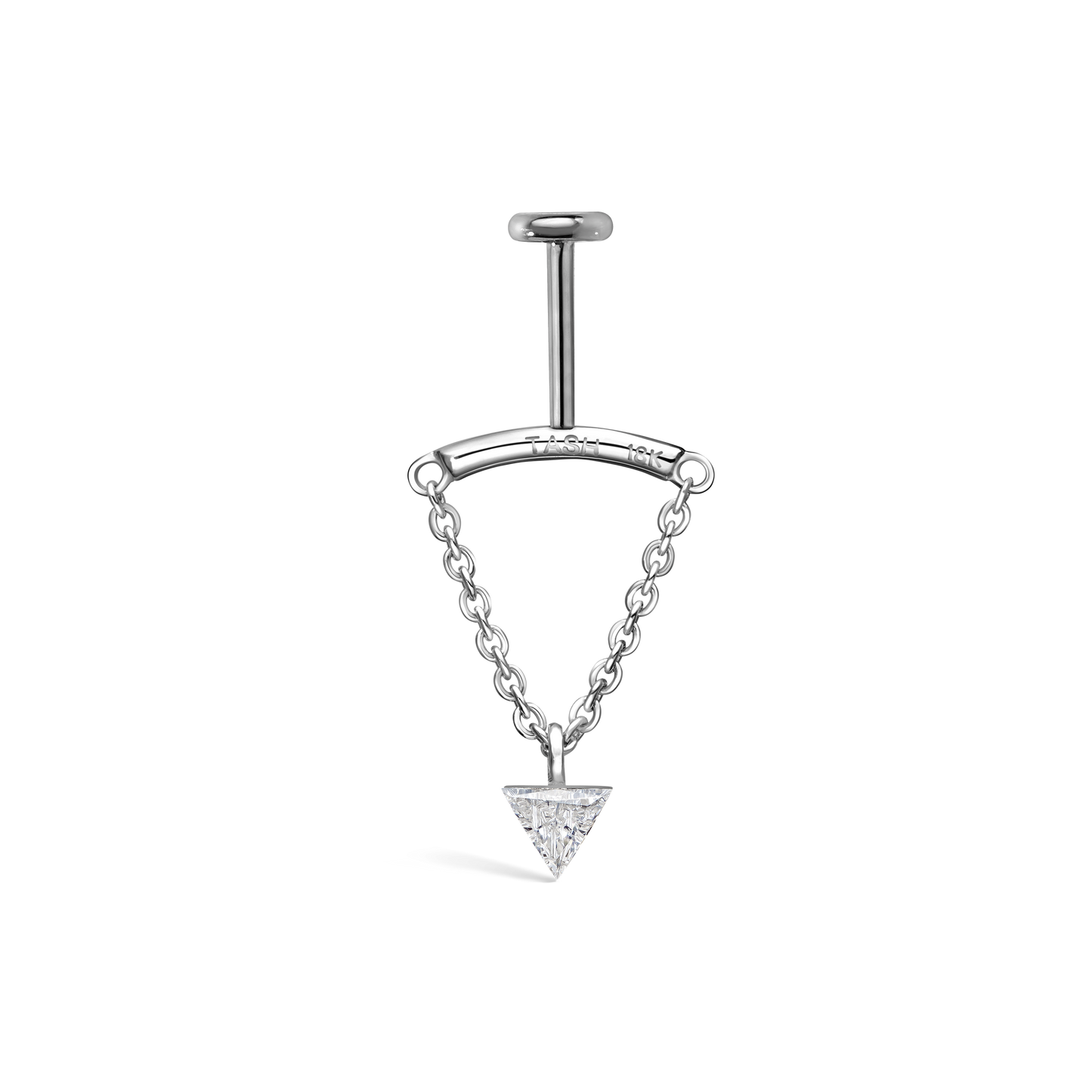 Invisible Set Triangle Diamond Drape Threaded Stud Earring With Titanium Backing