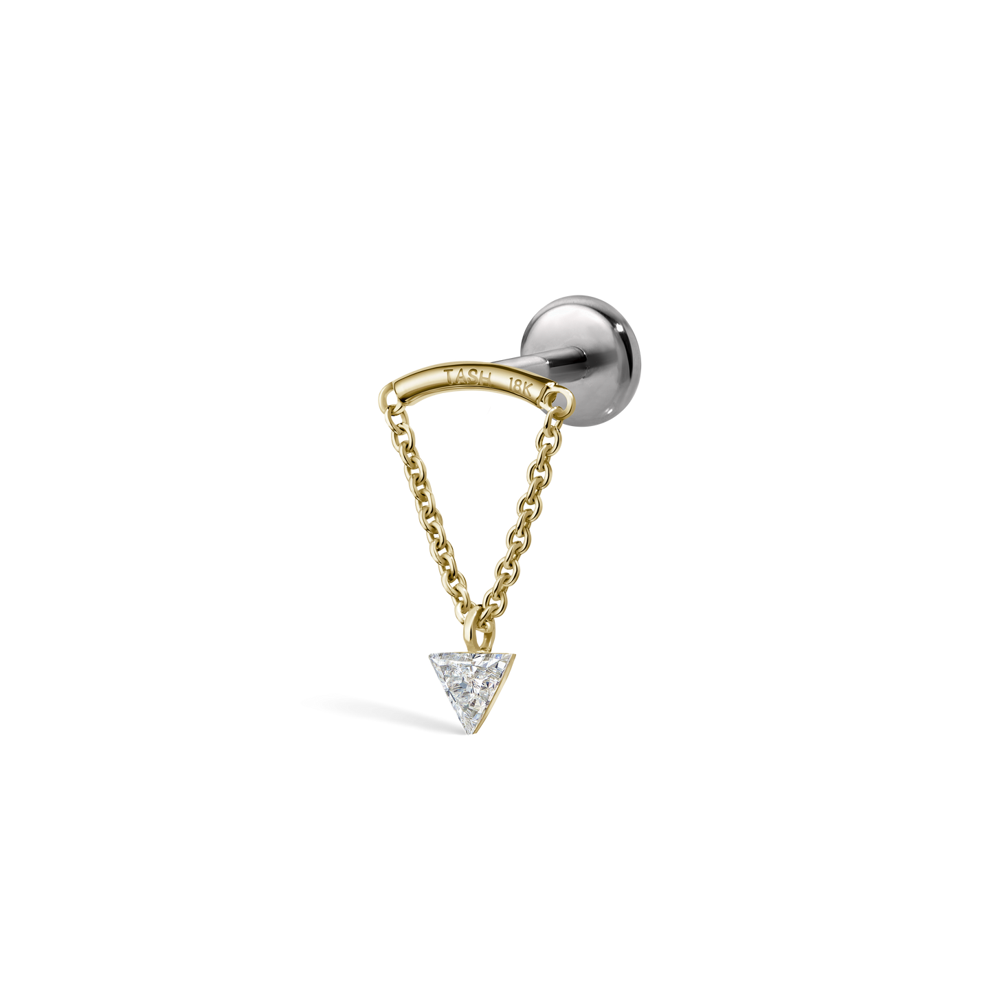 Invisible Set Triangle Diamond Drape Threaded Stud Earring With Titanium Backing