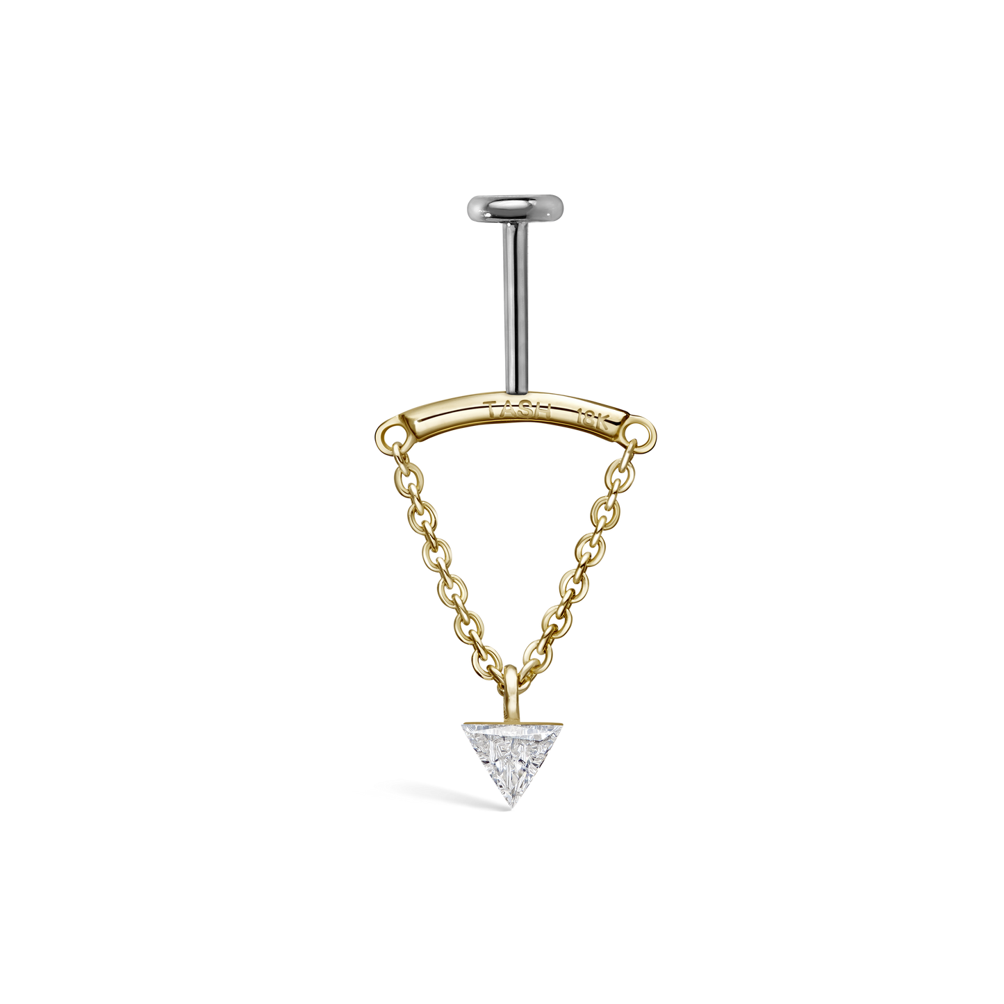 Invisible Set Triangle Diamond Drape Threaded Stud Earring With Titanium Backing