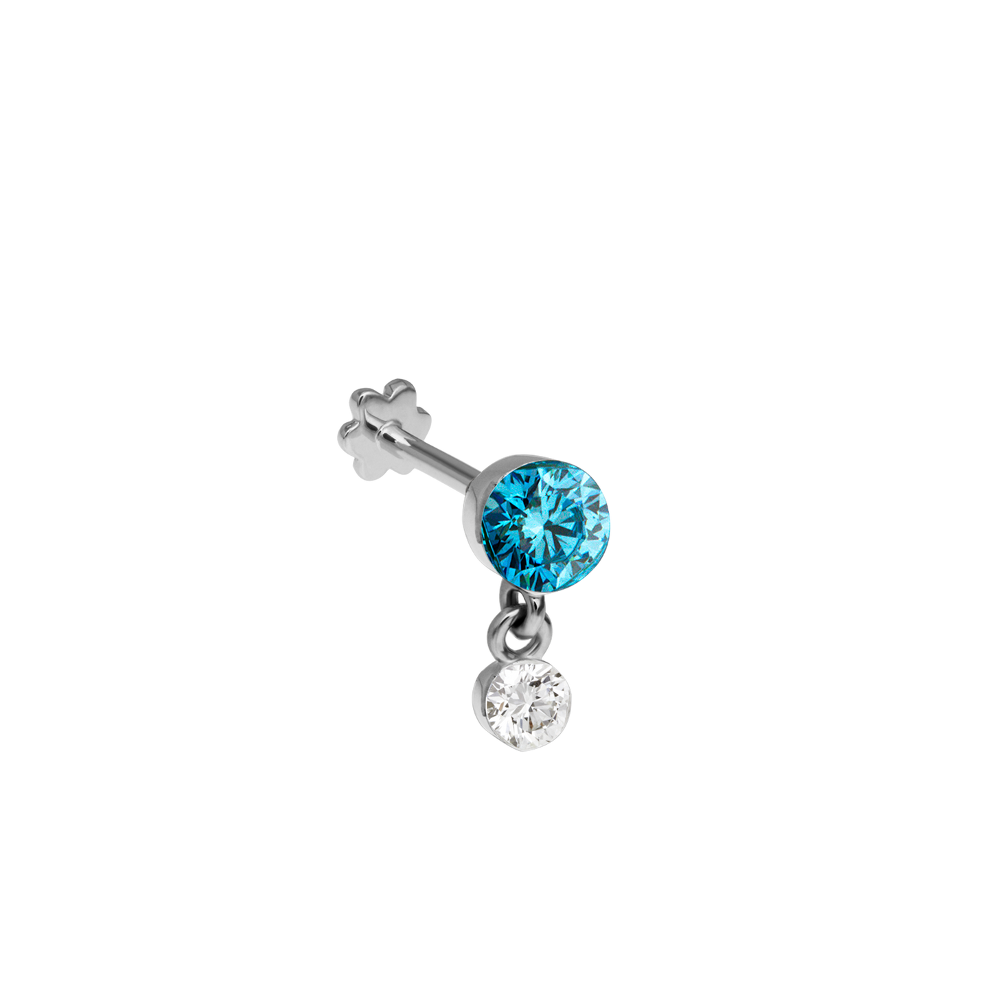 Invisible Set Light Blue Diamond Dangle Threaded Stud Earring With Titanium Backing