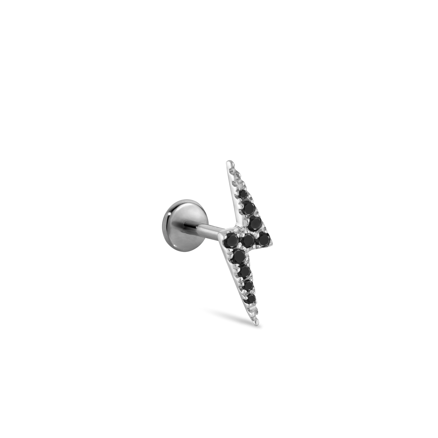 Black Diamond Lightning Bolt Threaded Stud Earring With Titanium Backing