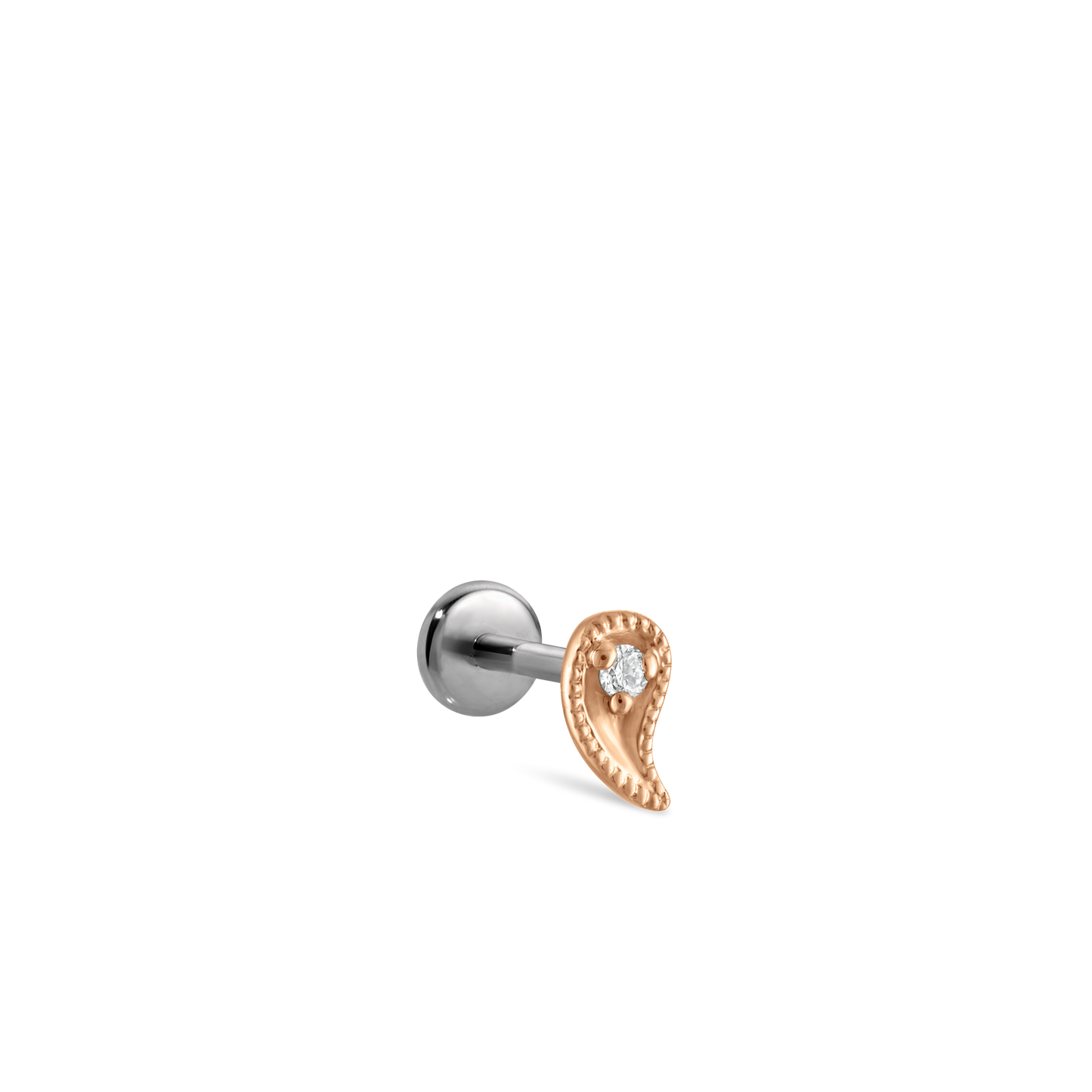 Diamond Paisley Threaded Stud Earring With Titanium Backing
