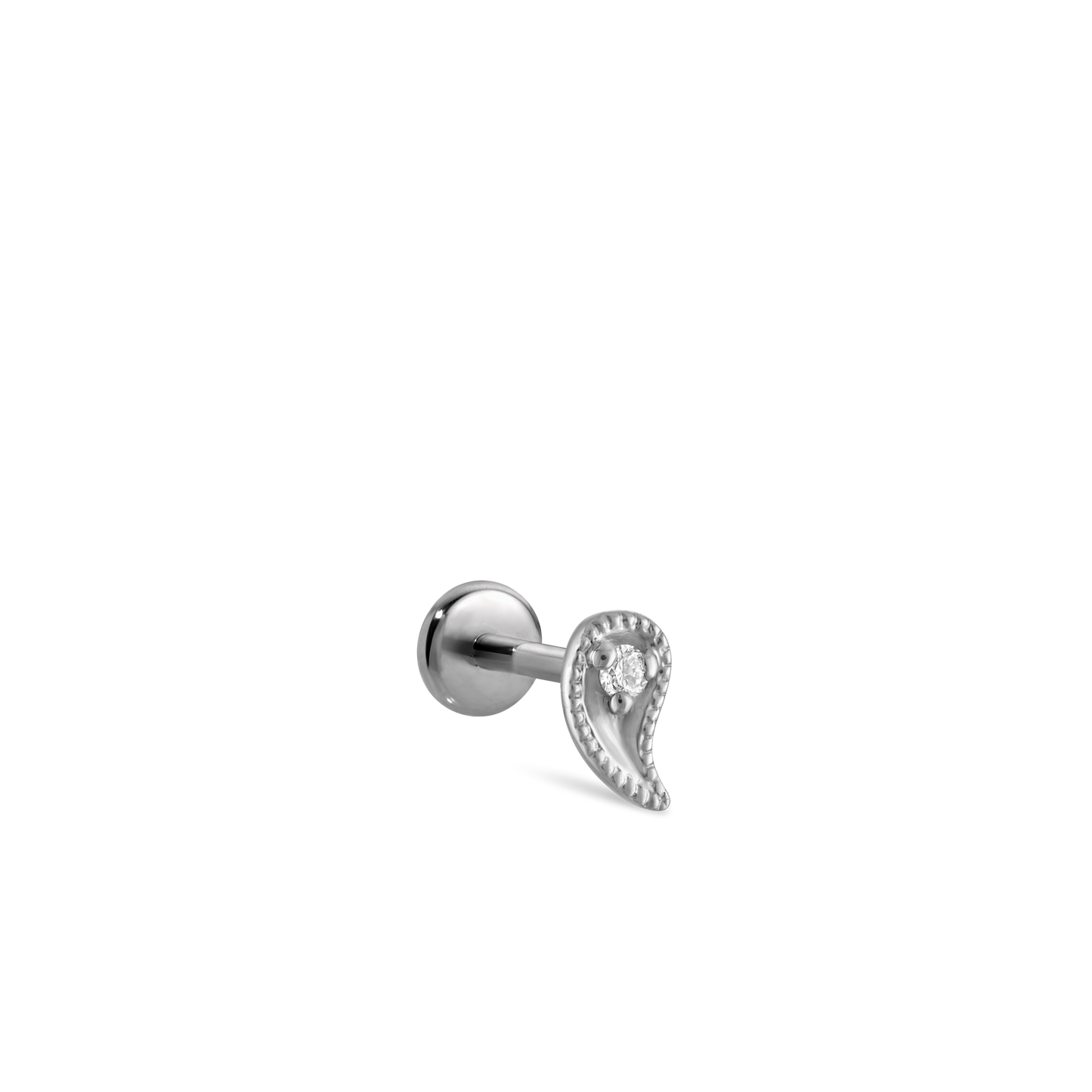 Diamond Paisley Threaded Stud Earring With Titanium Backing