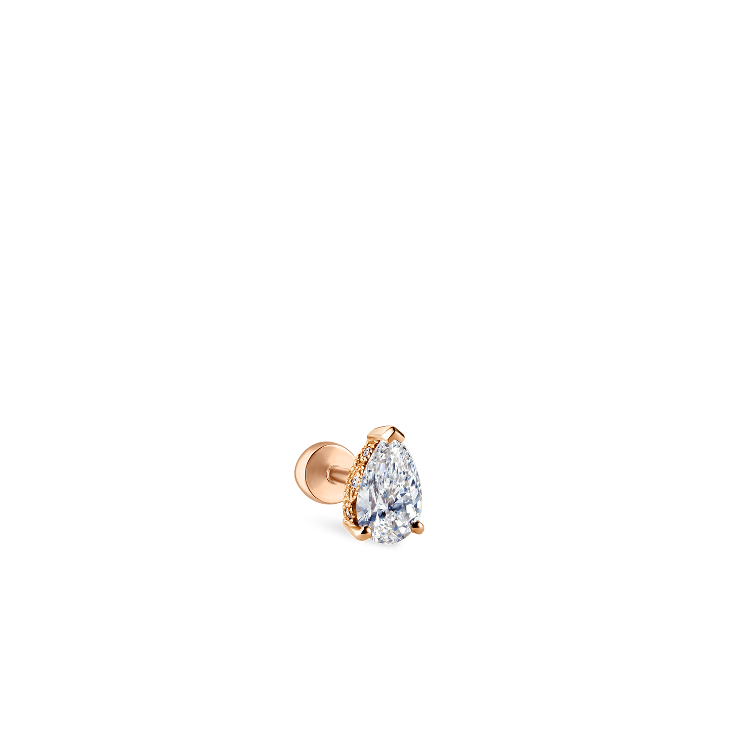 Pear Diamond Threaded Stud Earring, Diamond Back With Titanium Backing