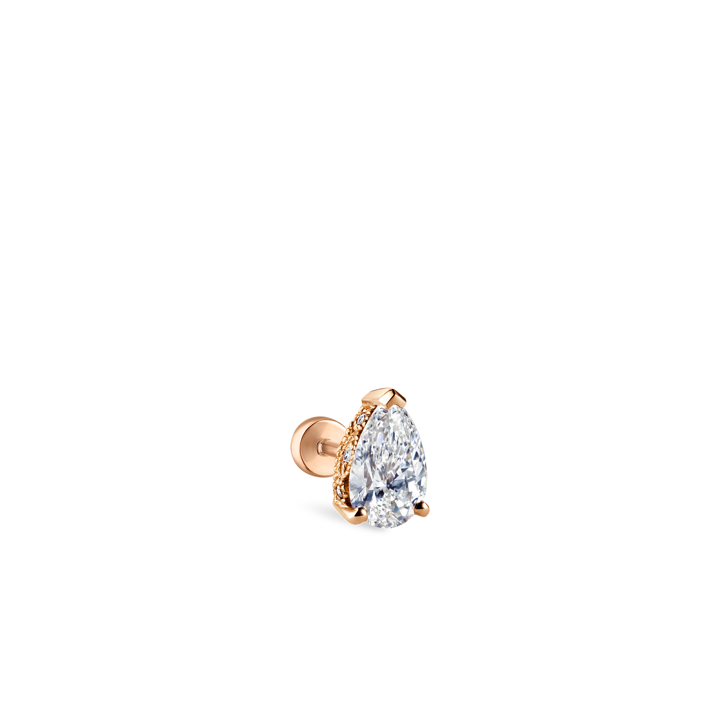 Pear Diamond Threaded Stud Earring, Diamond Back With Titanium Backing